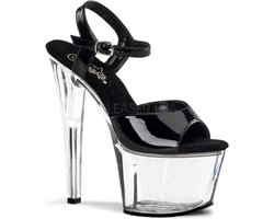 Pleaser - SKY-309 Sandaal met enkelband, Paaldans schoenen - Paaldans schoenen - 40 Shoes - Zwart/Transparant