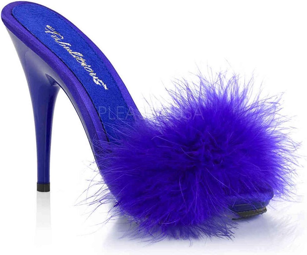 Goedkoopste EU 36 = US 6 | POISE-501F | 5 Heel, 3/8 PF Marabou Slide Sandal Blue