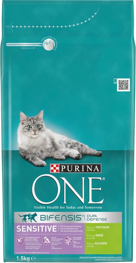 Purina ONE Sensitive - Kattenvoer Kalkoen & Rijst - 3 x 1,5 kg | bol.com