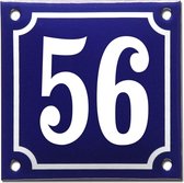Emaille huisnummer blauw/wit nr. 56