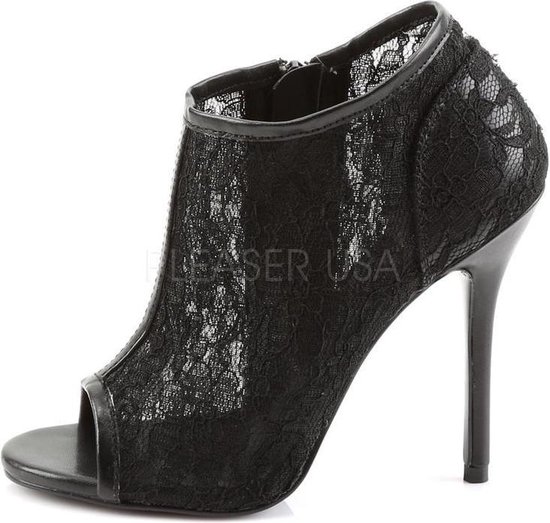 Amuse-56 peep toe talon aiguille avec couche supérieure en dentelle et fermeture à glissière noir - (EU 44 = US 13) - Fabulicious