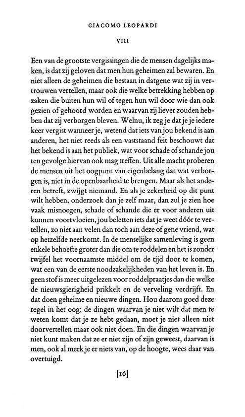 Tekstpagina met Giacomo Leopardi's Gedachten, drukpagina 8.