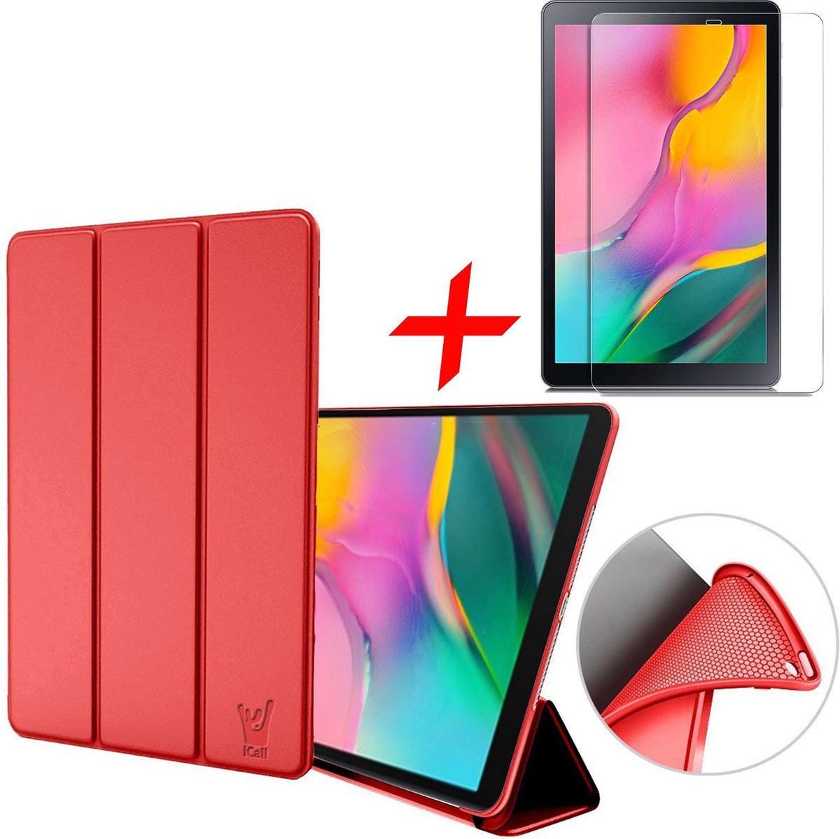 Samsung Galaxy Tab A 10.1 2019 Hoes + Screenprotector - Smart Book Case Siliconen Hoesje - iCall - Rood