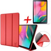 Hoes + Screenprotector geschikt voor Samsung Galaxy Tab A 10.1 2019 - Smart Book Case Siliconen Hoesje - iCall - Rood