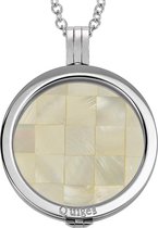 Quiges - Munthouder met Ketting en Munt 33mm Schelp Blokjes Beige - RVS Zilverkleurig - ERHS131