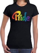 Pride tekst gaypride t-shirt zwart - zwart regenboog shirt voor dames - Gaypride XS