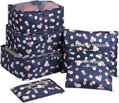 Packing Cubes Set 6 Stuks - Koffer Organizer - Travel Bag - Kleding Organizer Set - Backpack Kubussen - Opbergzakken - Backpack Cubes - Reizen - Donkerblauw Bloem