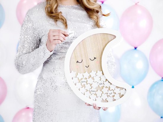 Maan & sterren houten gastenboek | 30 sterren | Babyshower | Geboorte