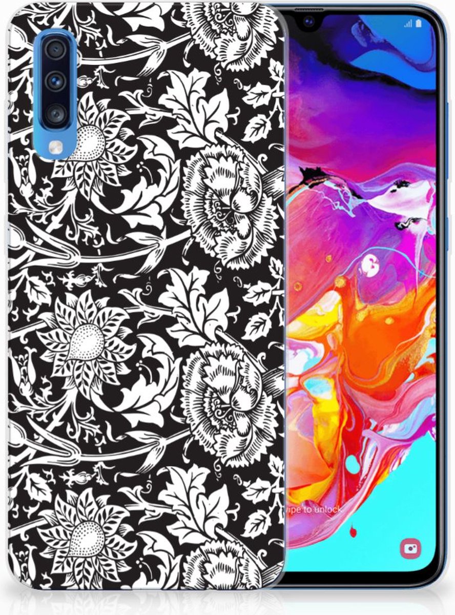 Samsung Galaxy A70 TPU Case Black Flowers