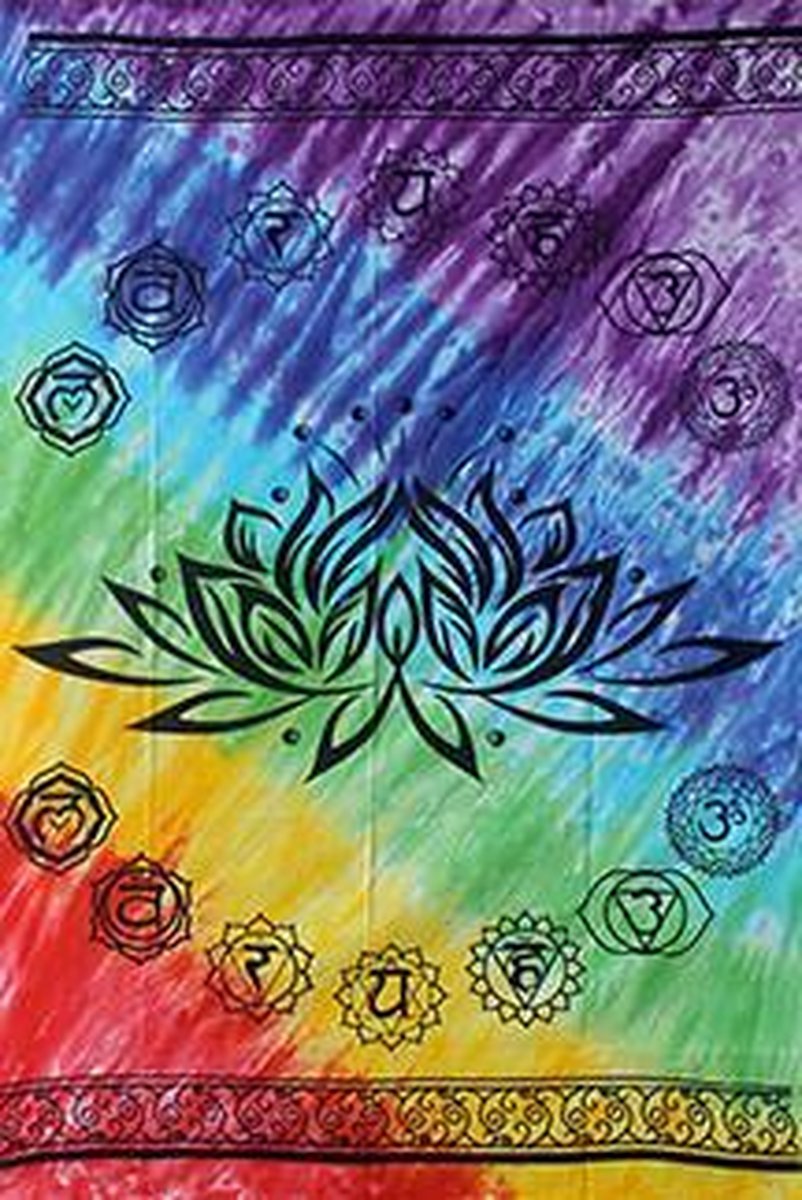Yogi & Yogini Wandkleed lotus met 7 chakrakleuren 147x208 Katoen L
