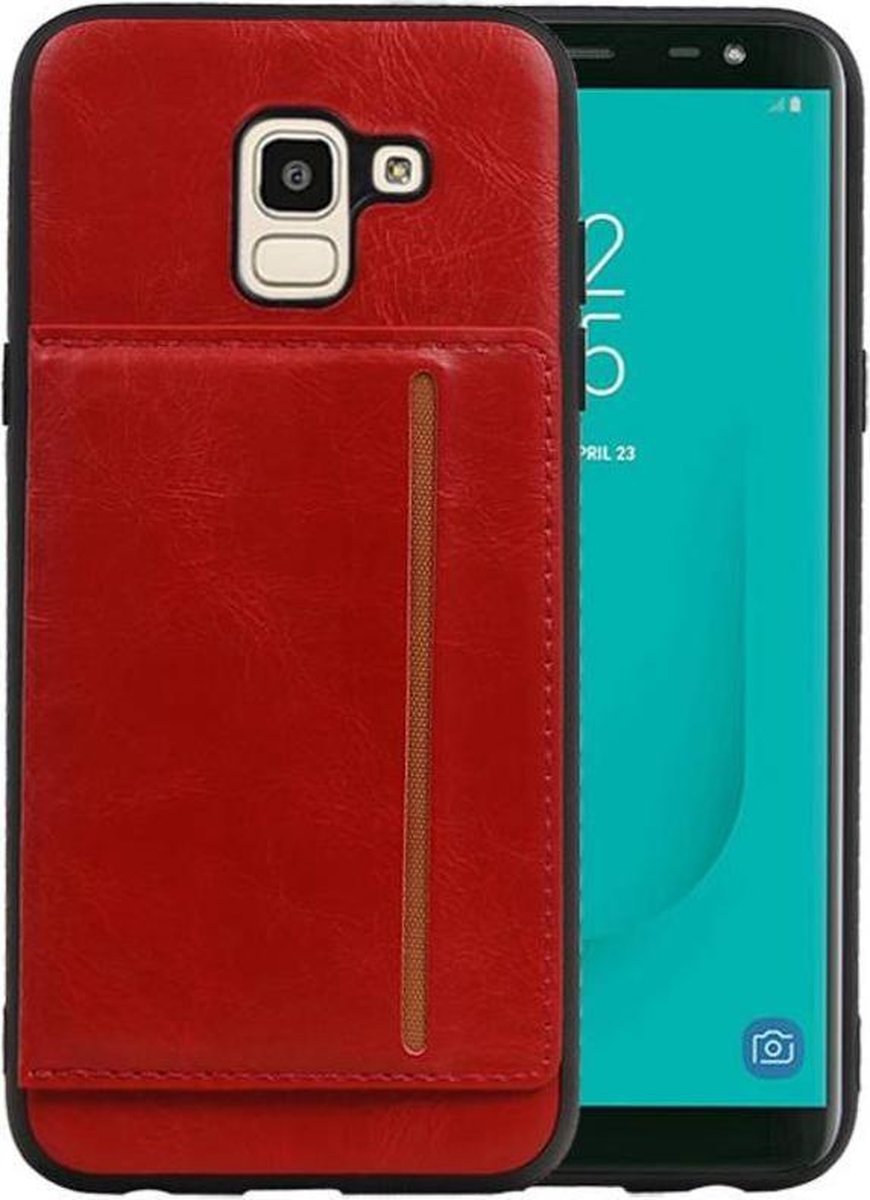 Staand Back Cover 1 Pasjes voor Galaxy J6 Rood