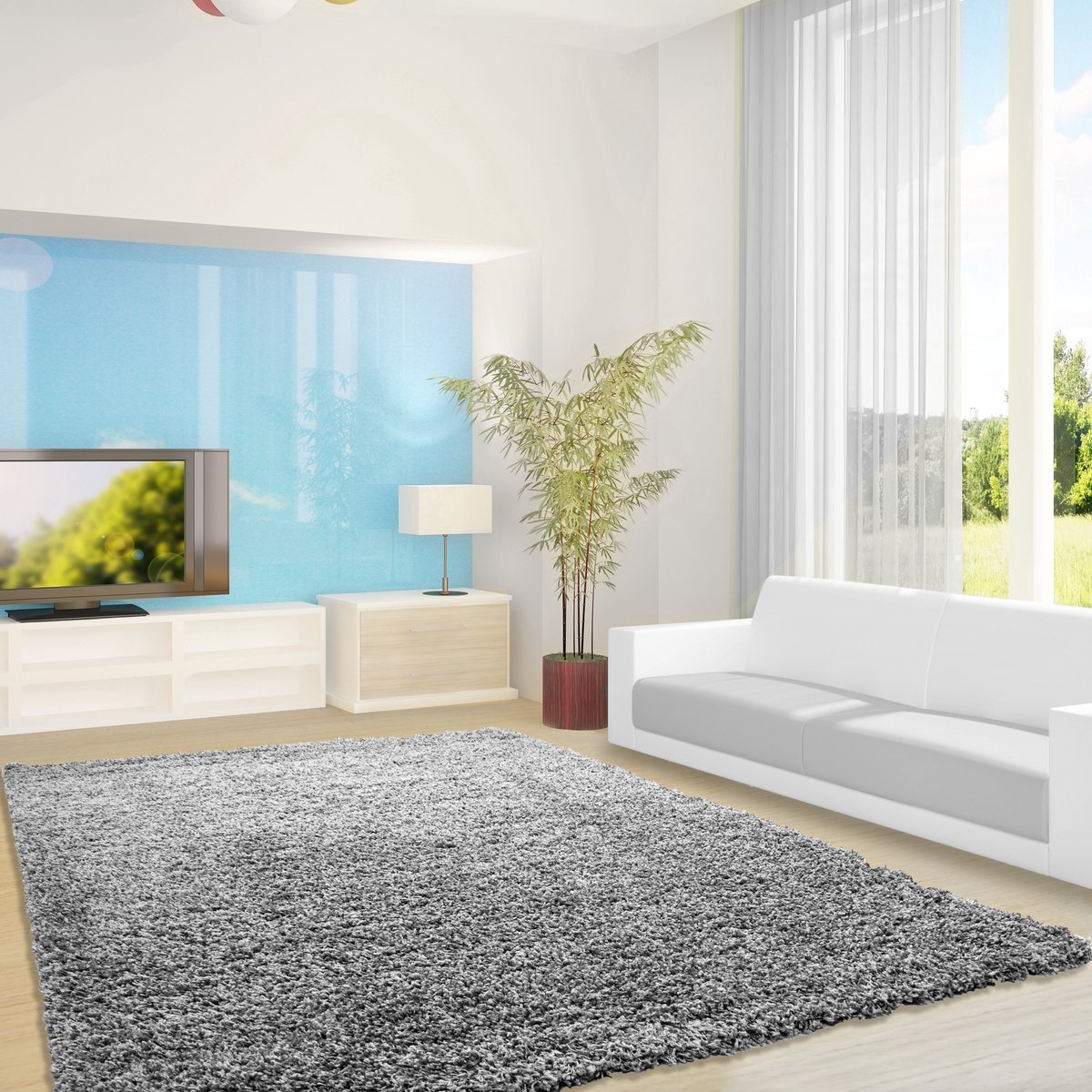 Vloerkleed - 200x290cm - Lichtgrijs - Hoogpolig