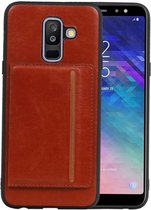 Staand Back Cover 1 Pasjes voor Galaxy A6 Plus 2018 Bruin