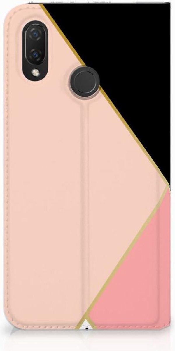 Huawei P Smart Plus Stand Case Zwart Roze Vormen