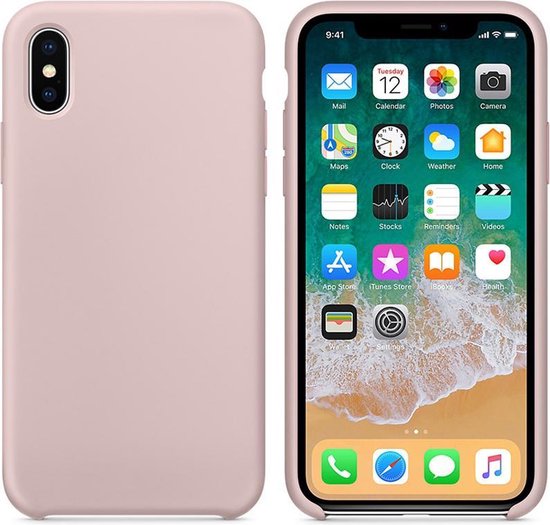 Luxe siliconen hoesje - zand roze - voor Apple iPhone X en iPhone XS -  suède binnenkant | bol.com