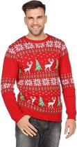 Rode kerst trui met rendieren en kerstbomen voor heren 50 (M)