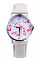 Hidzo Horloge Flamingo Ø 37 mm - Wit - Kunstleer