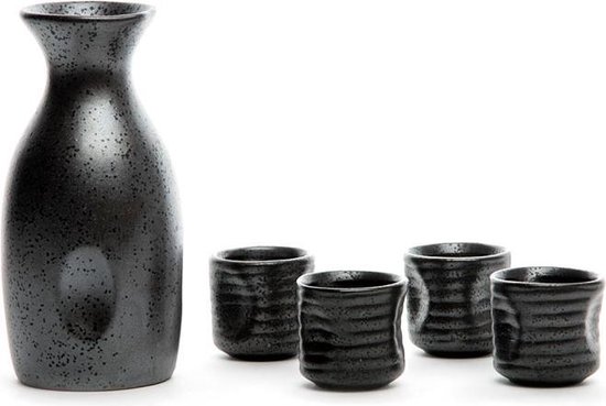 SXRC 5-delige sake set, Japanse keramiek sake pot set retro keramiek lichtblauw, met 4 sake cups, 1 sake pot, 320 ml