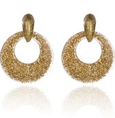 Oorbellen Met Glitters - Rond - Oorhangers 4x4 cm - Goud Kleurig
