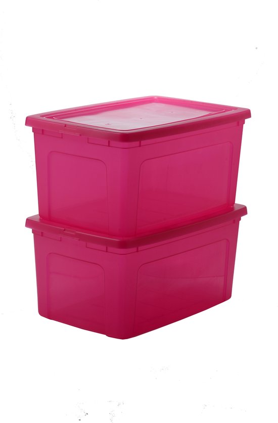 IRIS Clearbox Opbergbox - 50 l - Kunststof - Transparant roze - 2 stuks