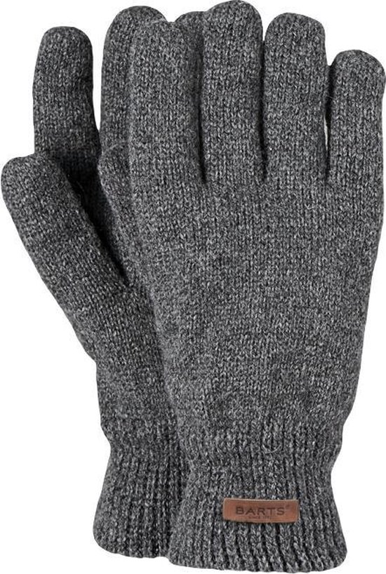 Grijze gebreide handschoenen van Barts met een leren label.