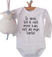 Baby Rompertje met tekst Ik drink tot ik niet meer kan, net als mijn tante! | Lange mouw | wit | maat 86/92