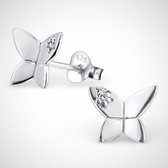 Zilveren kinderoorbellen - oorknoppen - vlinder met zirconia