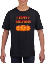 Halloween Happy Halloween t-shirt zwart jongens en meisjes - Halloween kostuum kind 122/128