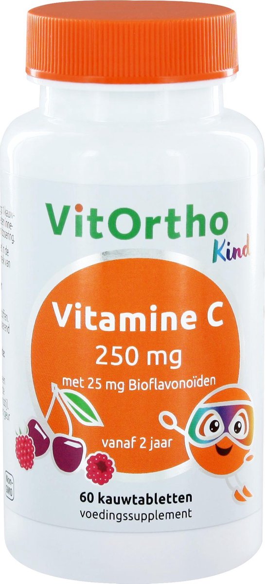 Goedkoopste VitOrtho Vitamine C 250mg met 25mg bioflavonoiden 60 Kauwtabletten