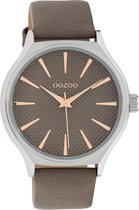 OOZOO Timepieces - Zilverkleurige horloge met taupe leren band - C10108