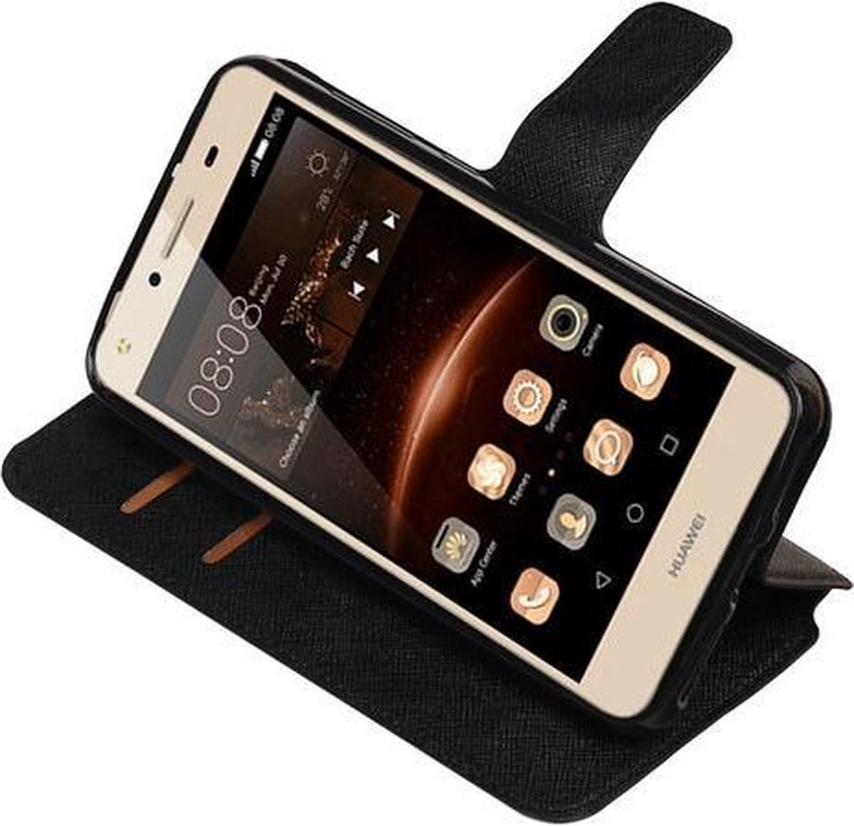 Zwart Huawei Y6 II Compact TPU wallet case booktype hoesje HM Book
