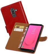 Zakelijke Book Case Telefoonhoesje Geschikt voor de Samsung Galaxy J8 - Portemonnee Hoesje - Pasjeshouder Wallet Case - Rood