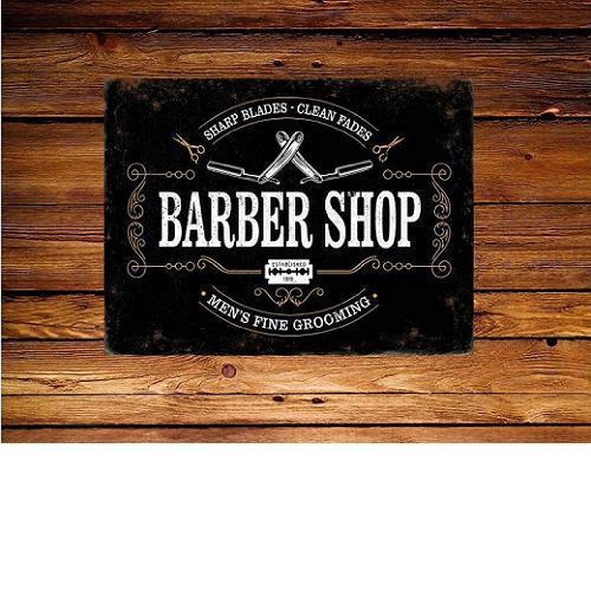 Sharp blades Clean Fades Barber shop. Metalen wandbord 30 x 40 cm
