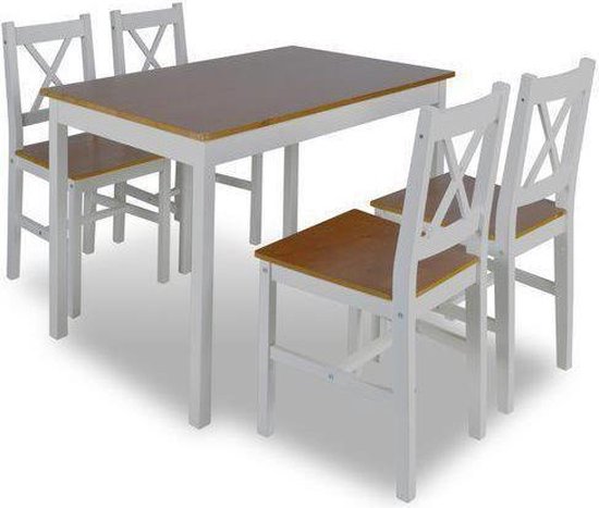bol.com | vidaXL Eettafel Houten eettafel met 4 stoelen wit bruin 240439