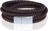 Memphis dubbele wrap armband Leer Bruin Zilverkleurig-21cm