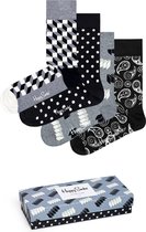 Happy Socks - Gift Box 4-pack Sokken Optic Zwart / Wit / Grijs - 36-40