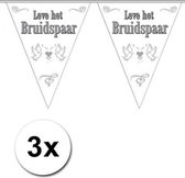 Bruiloft versiering - 3x stuks Vlaggenlijnen Bruiloft / Bruidspaar / Huwelijk /Trouwen
