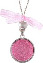 Lange roze ketting metaal 90cm met hanger 33mm + verlengketting