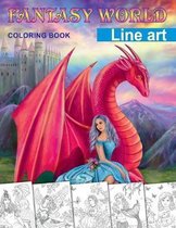 Fantasy World. Line art coloring book