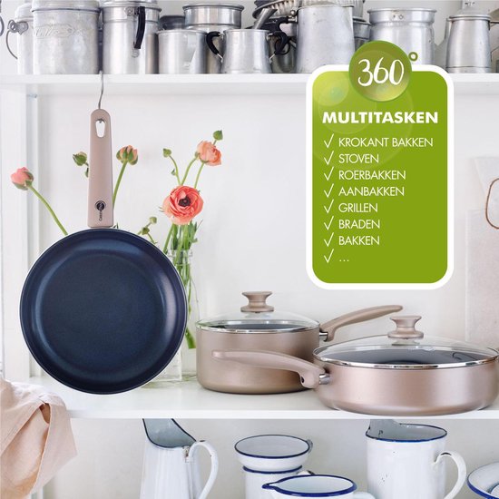 GreenPan Cambridge Koekenpan 20cm – PFAS-vrije antikleeflaag – Koekenpan inductie – Keramische koekenpan - Ovenbestendig tot 160°C - Koudgrepen - Brons