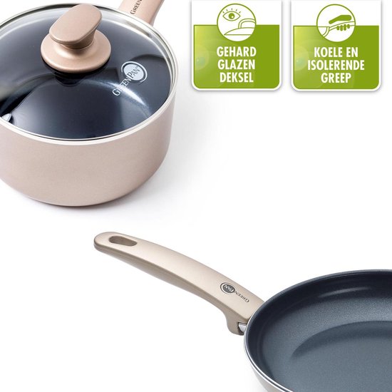 GreenPan Cambridge Koekenpan 20cm – PFAS-vrije antikleeflaag – Koekenpan inductie – Keramische koekenpan - Ovenbestendig tot 160°C - Koudgrepen - Brons