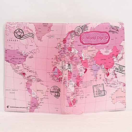 Paspoorthouder met Wereldkaart Opdruk - Roze - Reisportemonnee