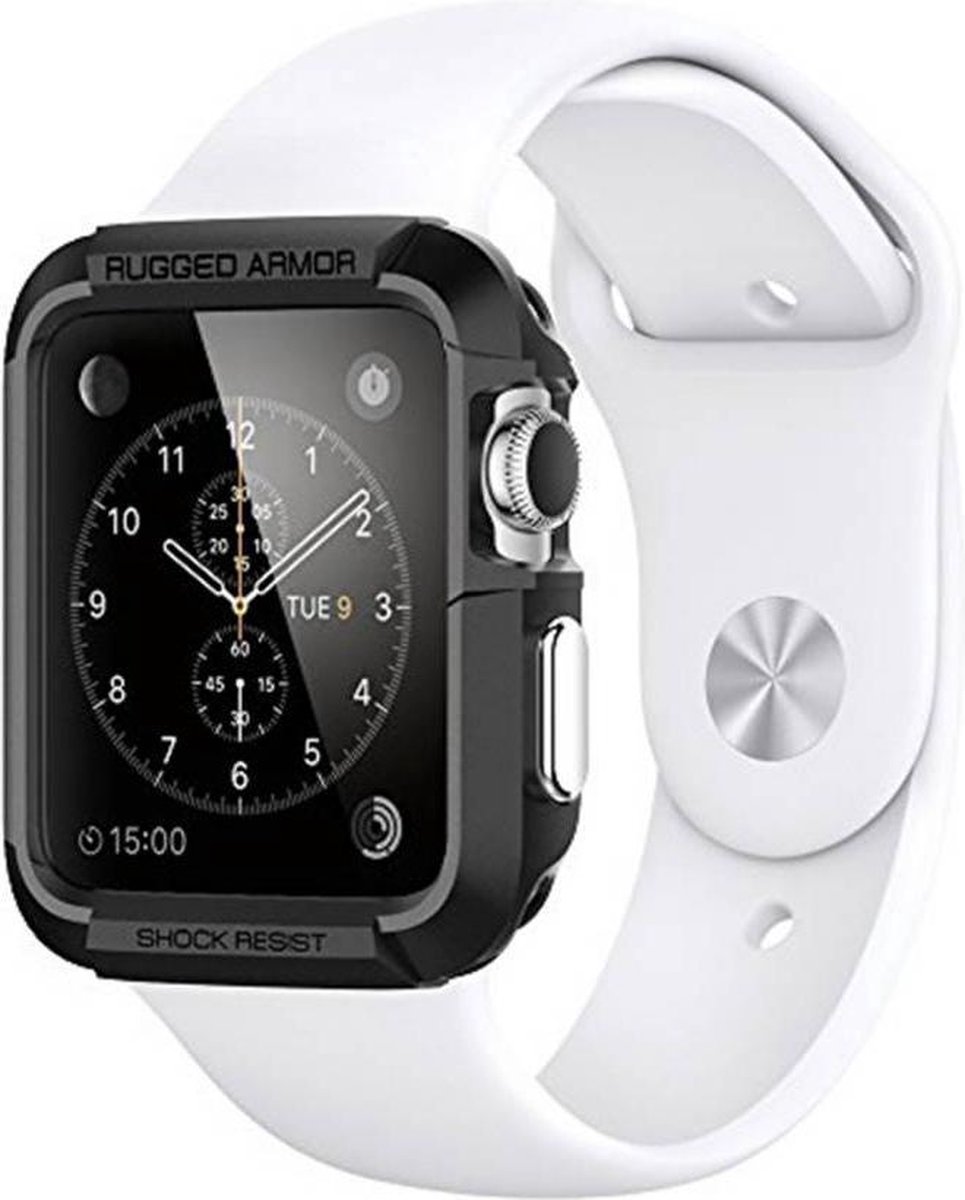 Spigen - Case voor Apple Watch 1 42mm - Siliconen Rugged Armor Zwart |  bol.com