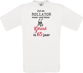 T-shirt - unisex - Zet de rollator maar vast klaar - met voornaam - 65 jaar - wit - maat 3XL