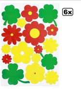 6x Raamsticker adhesive bloemen rood/geel/groen 35x50cm