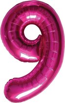 Folieballon Cijfer 9 Magenta lucht - 41 cm