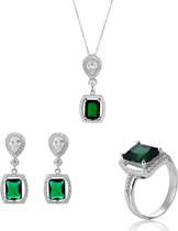 Orphelia SET-7426/EM/60 - Juwelenset: Ketting + Oorbellen + Ring - Zilver 925 - Zirkonia Emerald - Ring maat 60
