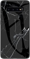Luxe Marmer Samsung Galaxy S10 hoesje - Zwart - Wit - case - cover - TPU + Gehard Glas