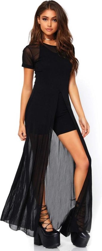 Transparante mesh jurk met split zwart - M/L - Leg Avenue | bol.com