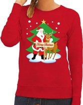 Foute kersttrui / sweater met de kerstman en rendier Rudolf rood voor dames - Kersttruien S (36)